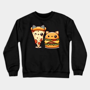 Kawaii Cat Buger and Pizza Lover Crewneck Sweatshirt